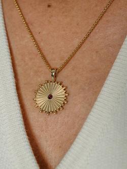LARNAUTI x RED January Garnet Sun Pendant Necklace, Gold - view 2, Yellow Gold