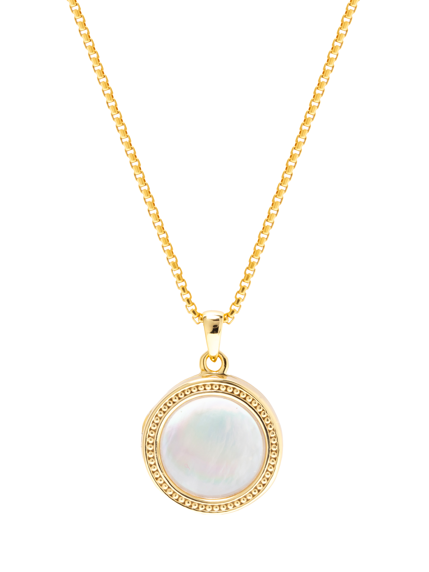 Product image 1 of 4, which shows LARNAUTI Mother of Pearl Locket, Gold