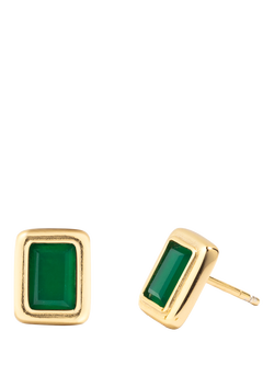 LARNAUTI Green Onyx Emerald Stud Earrings, Gold, Gold/Green