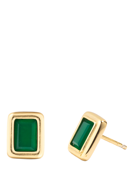 LARNAUTI Green Onyx Emerald Stud Earrings, Gold, Gold/Green
