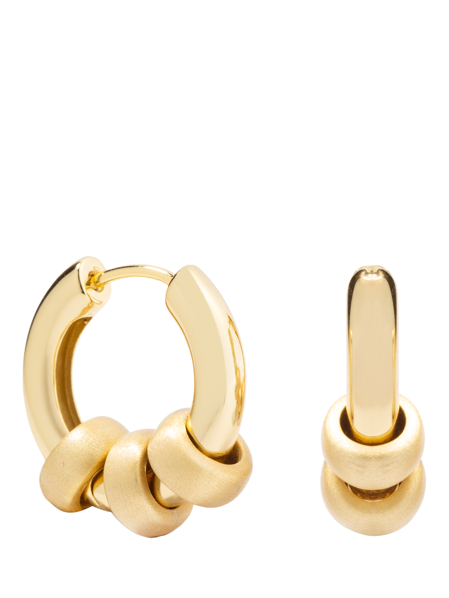 Product image 1 of 5, which shows LARNAUTI Polished and Sand Blasted Hoop Earrings, Gold