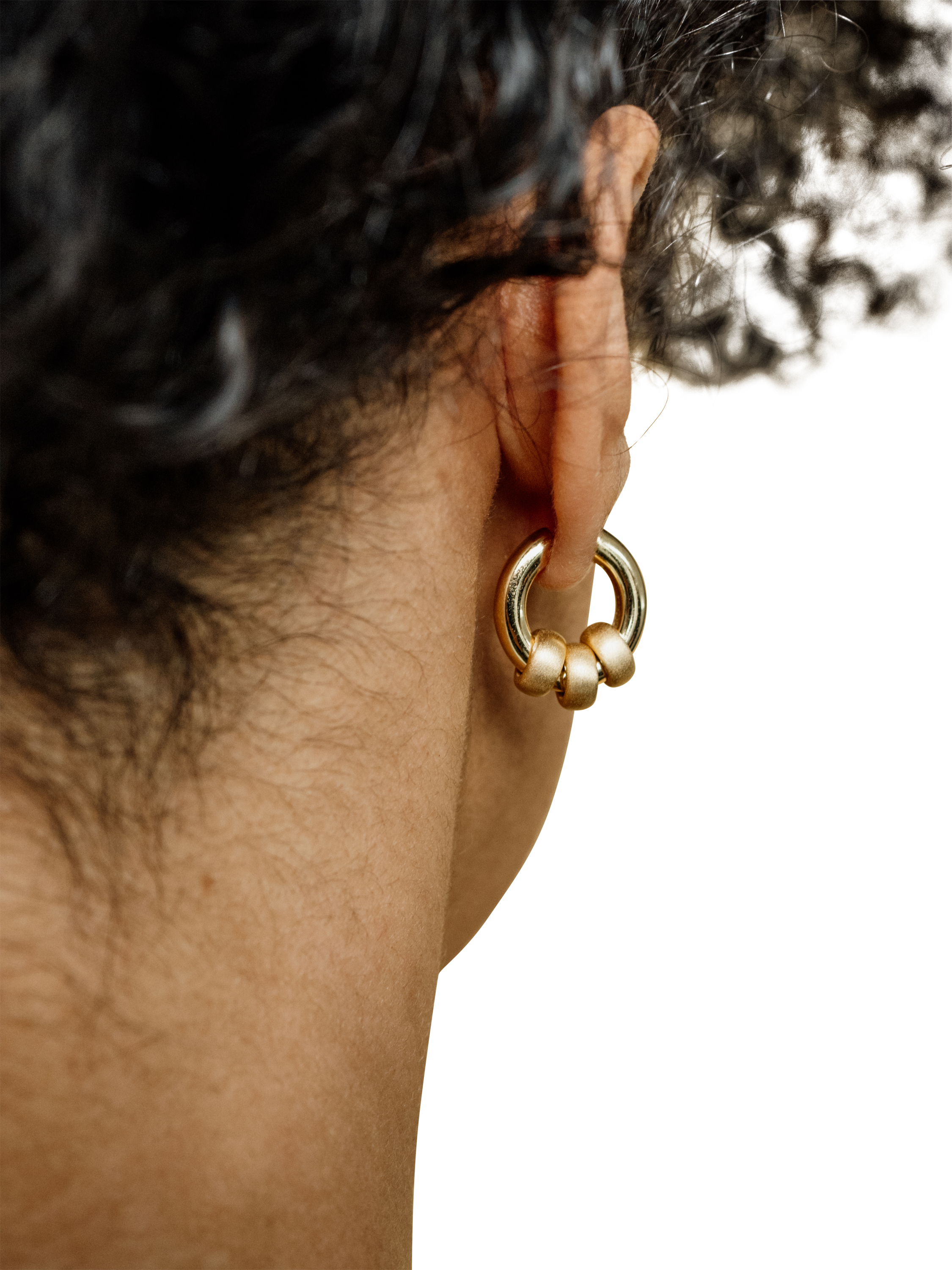 Product image 2 of 5, which shows LARNAUTI Polished and Sand Blasted Hoop Earrings, Gold