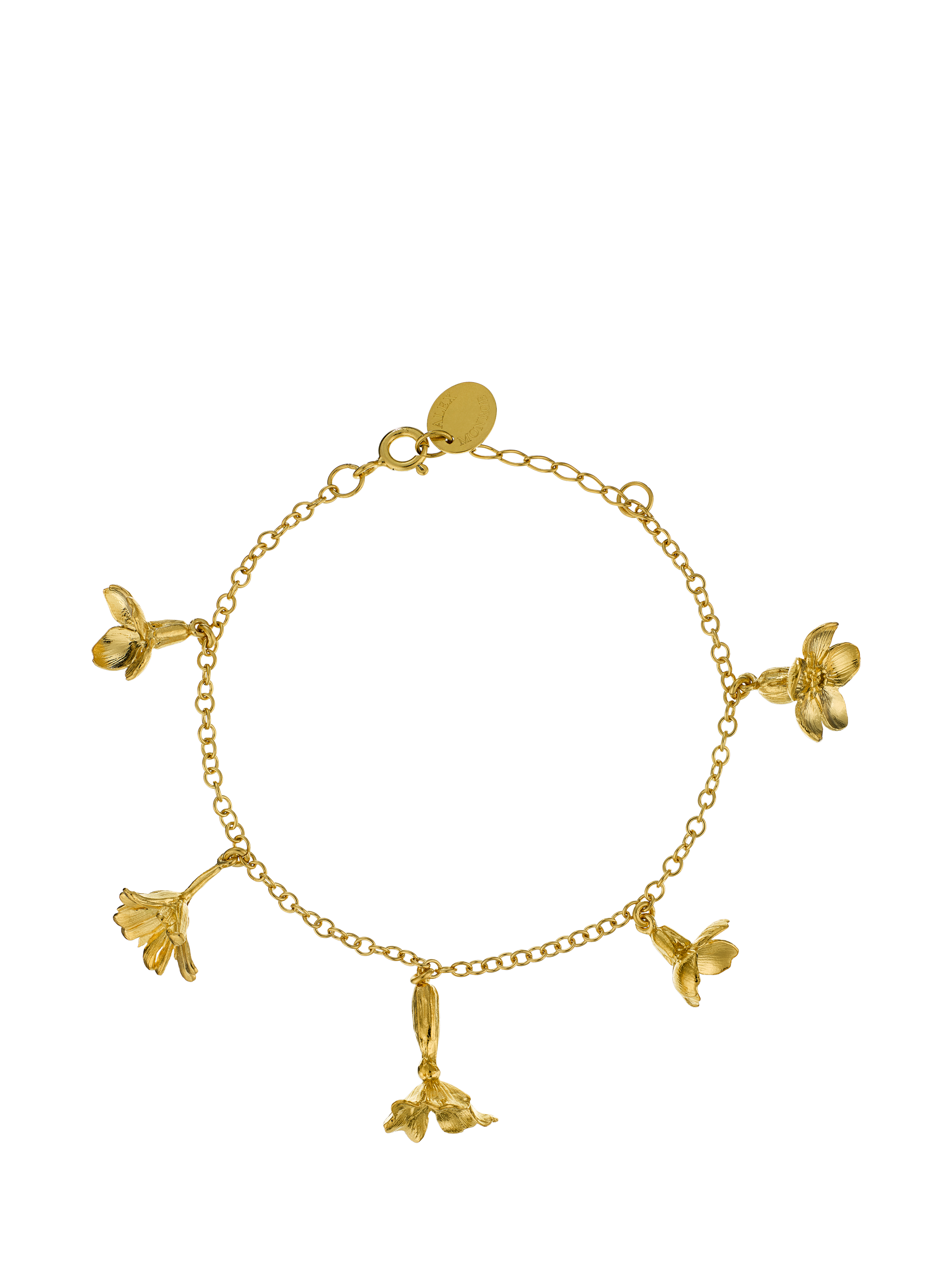 Product image 1 of 3, which shows Alex Monroe Wildflower Charm Bracelet, Gold