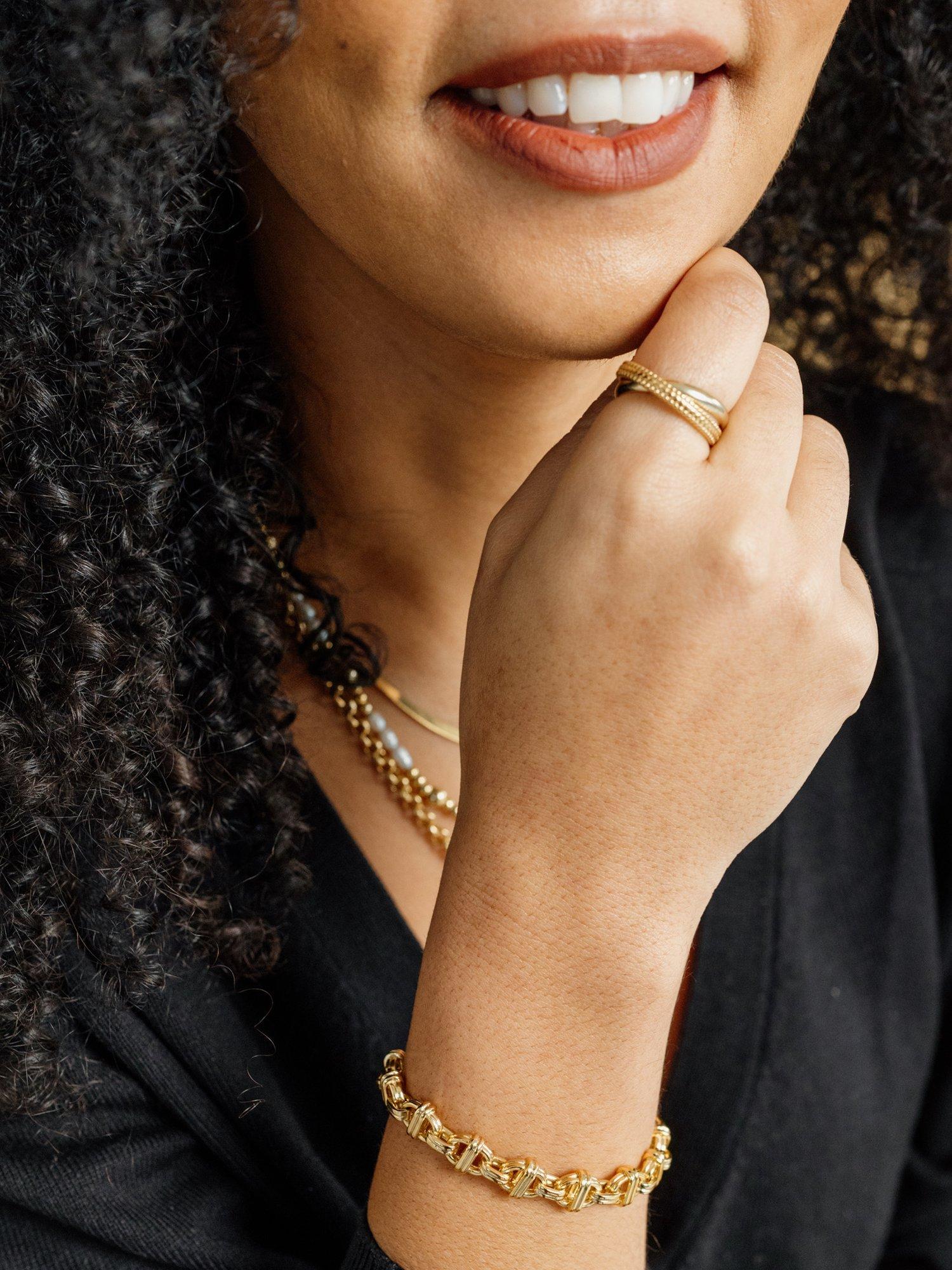 Product image 3 of 4, which shows LARNAUTI Retro Revival Hoop Link Bracelet, Gold