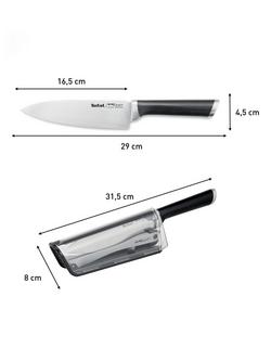 Tefal Ever Sharp Stainless Steel Chef's Knife & Sharpening Cover, 16.5cm - view 2, Black
