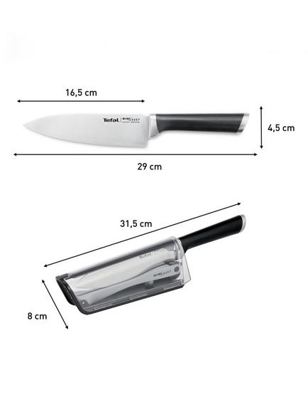 Tefal Ever Sharp Stainless Steel Chef's Knife & Sharpening Cover, 16.5cm - view 2, Black