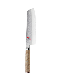 MIYABI Damascus Steel Nakiri Knife with Birch Wood Handle, 17cm, Birchwood
