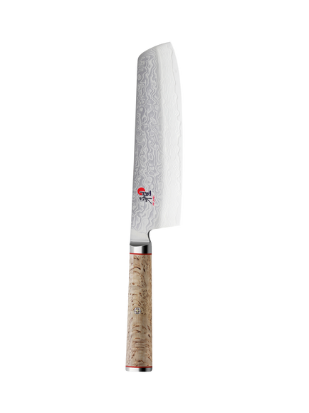 MIYABI Damascus Steel Nakiri Knife with Birch Wood Handle, 17cm, Birchwood