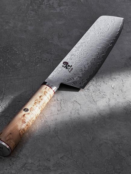 MIYABI Damascus Steel Nakiri Knife with Birch Wood Handle, 17cm - view 2, Birchwood