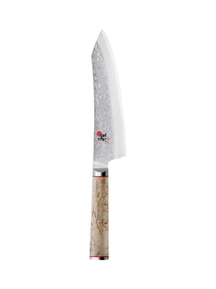 MIYABI Damascus Steel Rocking Santoku Knife with Birch Wood Handle, 18cm, Birchwood