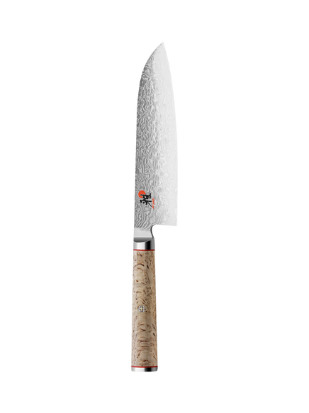 MIYABI Damascus Steel Santoku Knife with Birch Wood Handle, 18cm, Birchwood