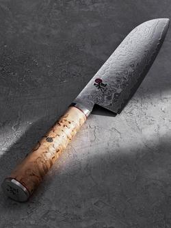 MIYABI Damascus Steel Santoku Knife with Birch Wood Handle, 18cm - view 2, Birchwood