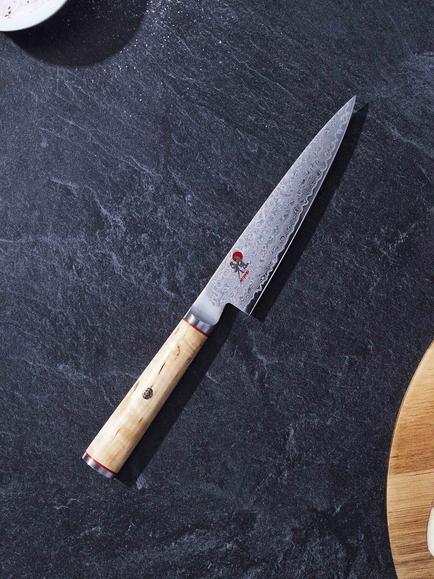 MIYABI Damascus Steel Shotoh Knife with Birch Wood Handle, 13cm - view 2, Birchwood