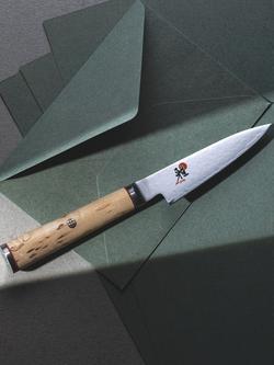 MIYABI Damascus Steel Shotoh Knife with Birch Wood Handle, 9cm - view 2, Birchwood