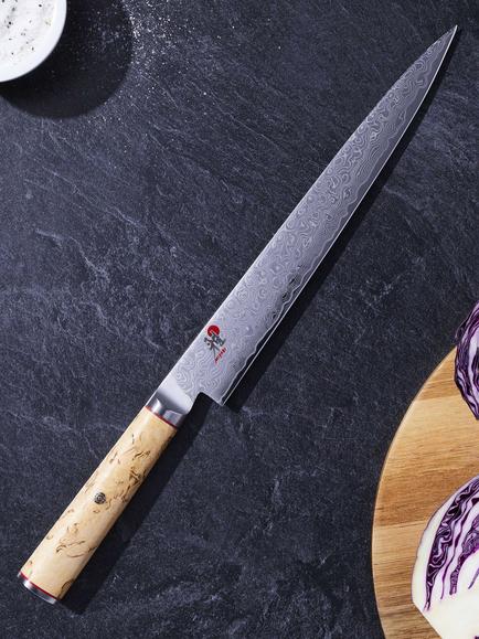 MIYABI Damascus Steel Sujihiki Knife with Birch Wood Handle, 24cm - view 2, Birchwood
