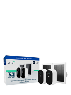 Arlo Essential 2 Outdoor Wireless Smart Security System with Two 2K Cameras & Solar Panels, White, White