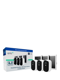 Arlo Essential 2 Outdoor Wireless Smart Security System with Three 2K Cameras & Solar Panels, White, White