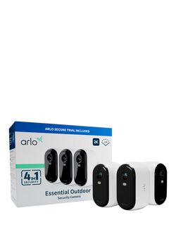 Arlo Essential 2 Outdoor Wireless Smart Security System with Three 2K Cameras, White, White