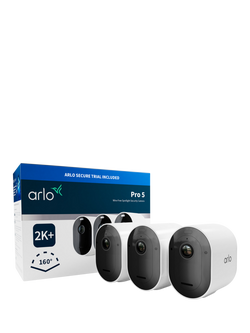 Arlo Pro 5 Wireless Smart Security System with Three 2K HDR Indoor or Outdoor Cameras, White, White