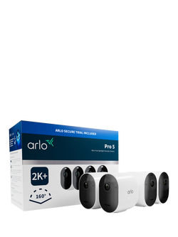 Arlo Pro 5 Wireless Smart Security System with Four 2K HDR Indoor or Outdoor Cameras, White, White