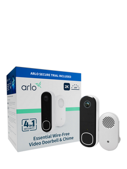 Arlo Essential 2 2K Smart Video Doorbell, Wire-free, & Chime 2, White and Black, White And Black
