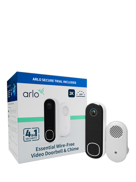 Arlo Essential 2 2K Smart Video Doorbell, Wire-free, & Chime 2, White and Black, White And Black