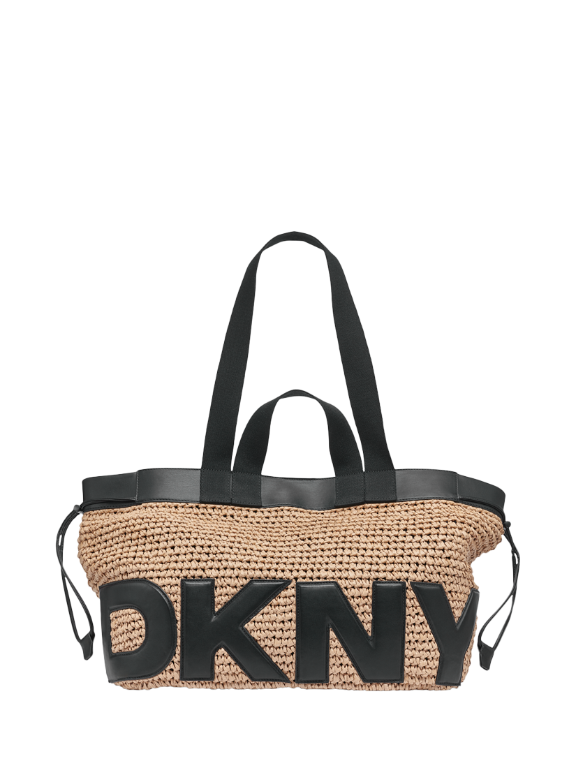 DKNY 1989 Capsule Raffia Bardot Tote Bag, Beige/Black