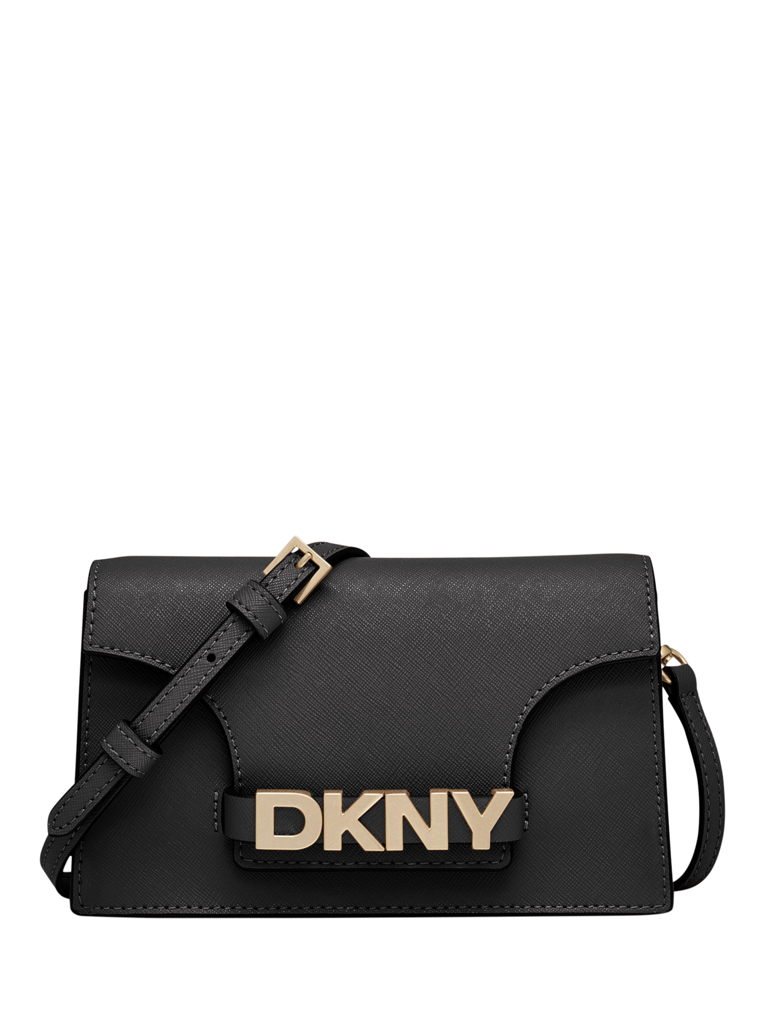Product image 1 of 6, which shows DKNY Avril Leather Cross Body Purse, Black