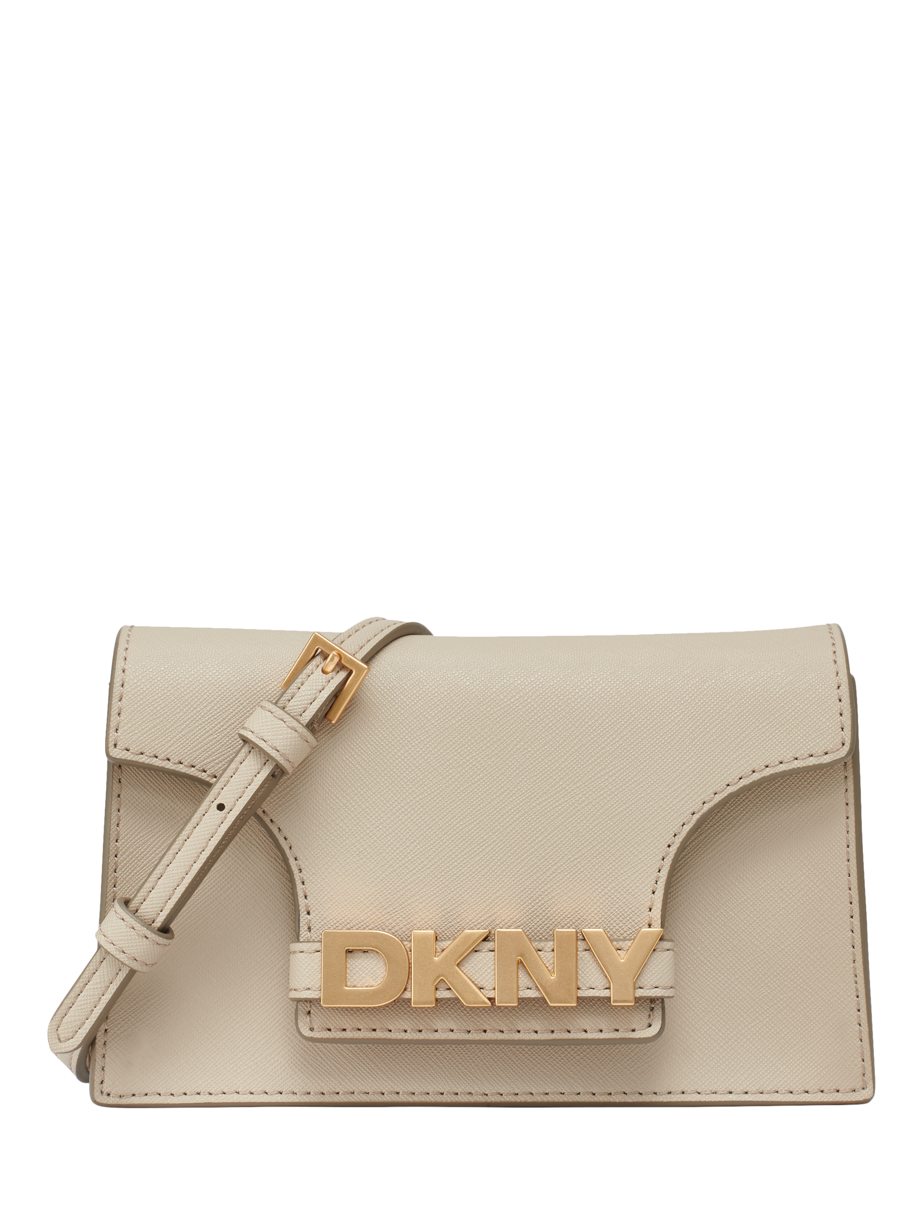 Product image 1 of 5, which shows DKNY Avril Leather Cross Body Purse, Taupe