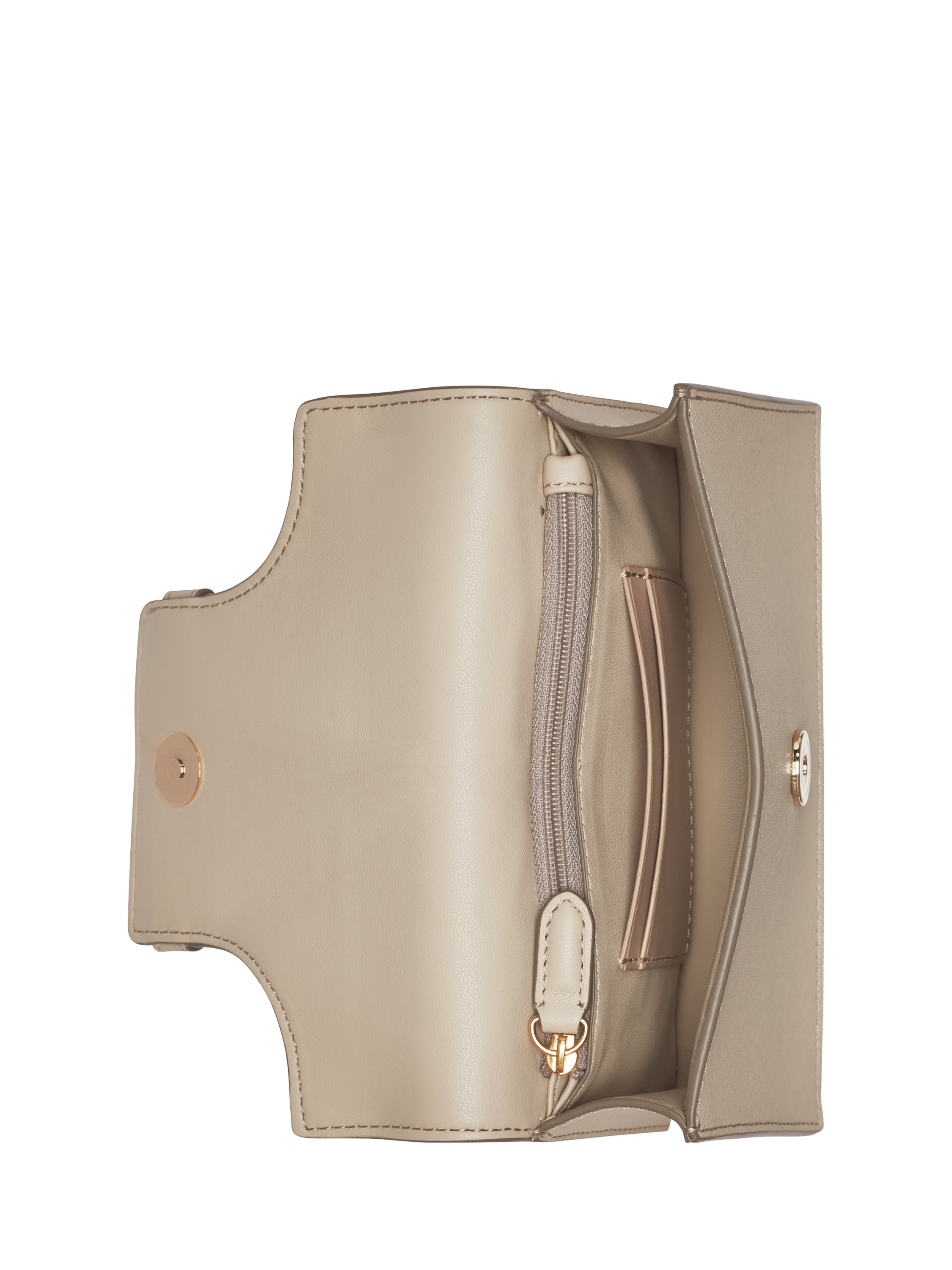 Product image 2 of 5, which shows DKNY Avril Leather Cross Body Purse, Taupe
