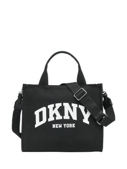 DKNY Hadlee Cotton Tote Bag, Black/Silver, Black/White