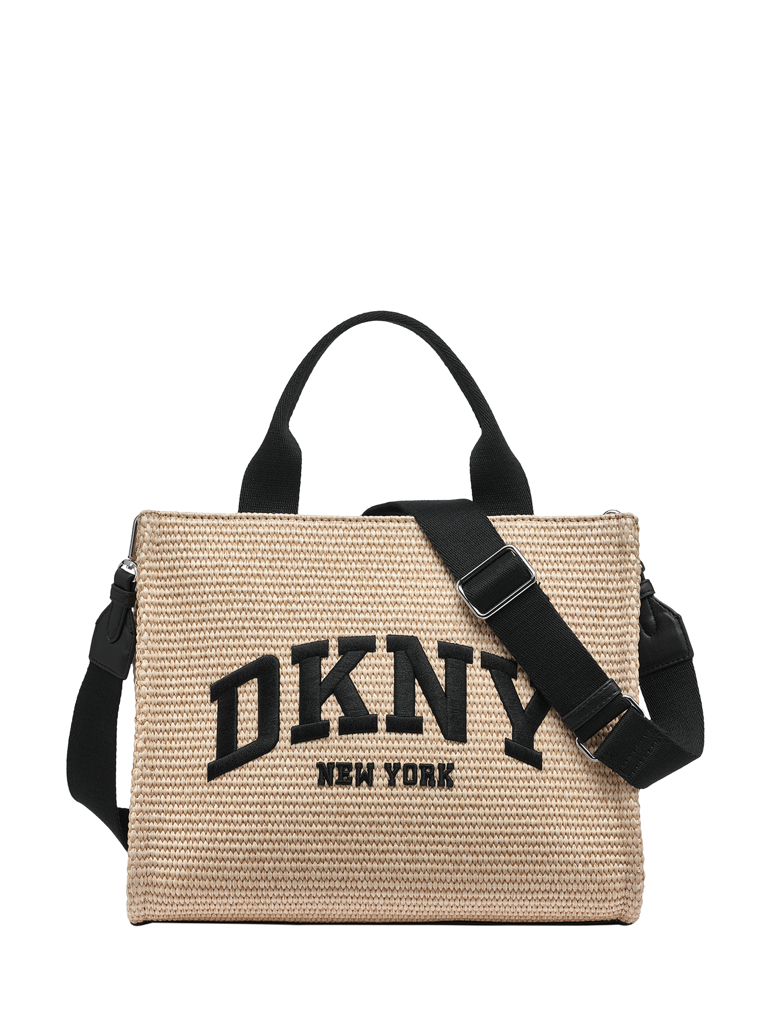 DKNY Hadlee Woven Straw Tote Bag, Natural/Black