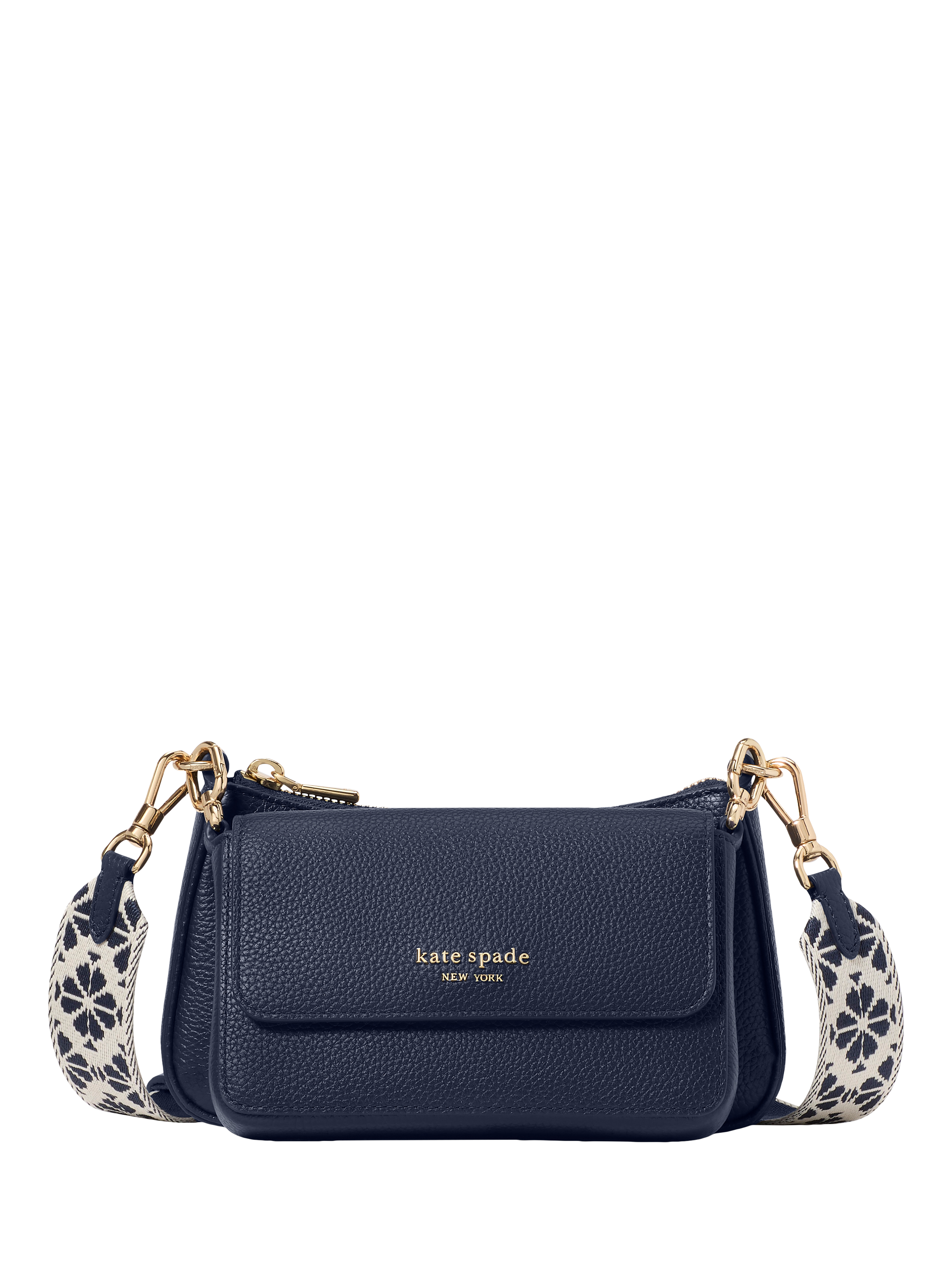 Product image 1 of 5, which shows kate spade new york Leather Double Up Webbed Strap Cross Body Bag, Parisian Navy
