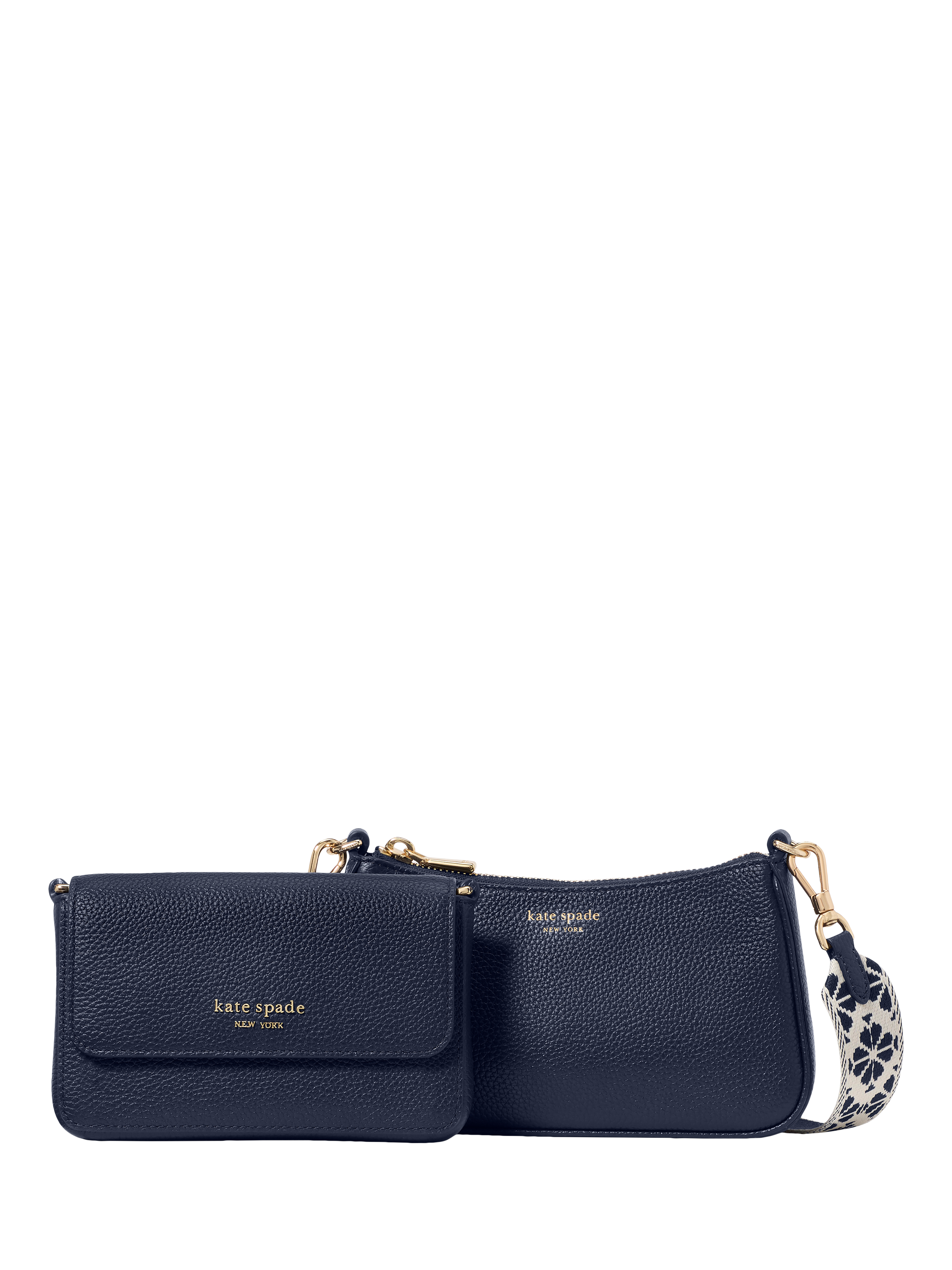 Product image 2 of 5, which shows kate spade new york Leather Double Up Webbed Strap Cross Body Bag, Parisian Navy