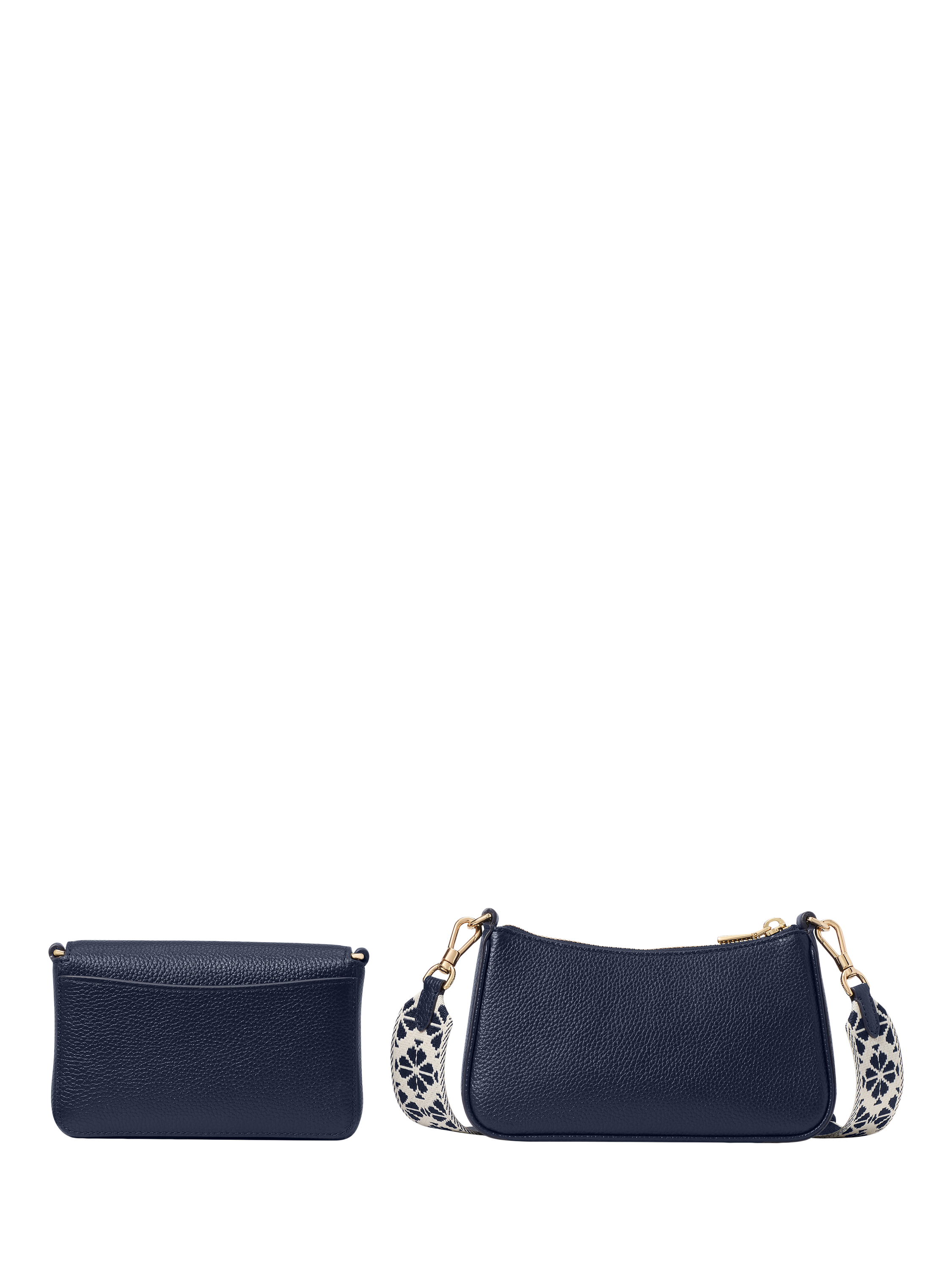Product image 3 of 5, which shows kate spade new york Leather Double Up Webbed Strap Cross Body Bag, Parisian Navy