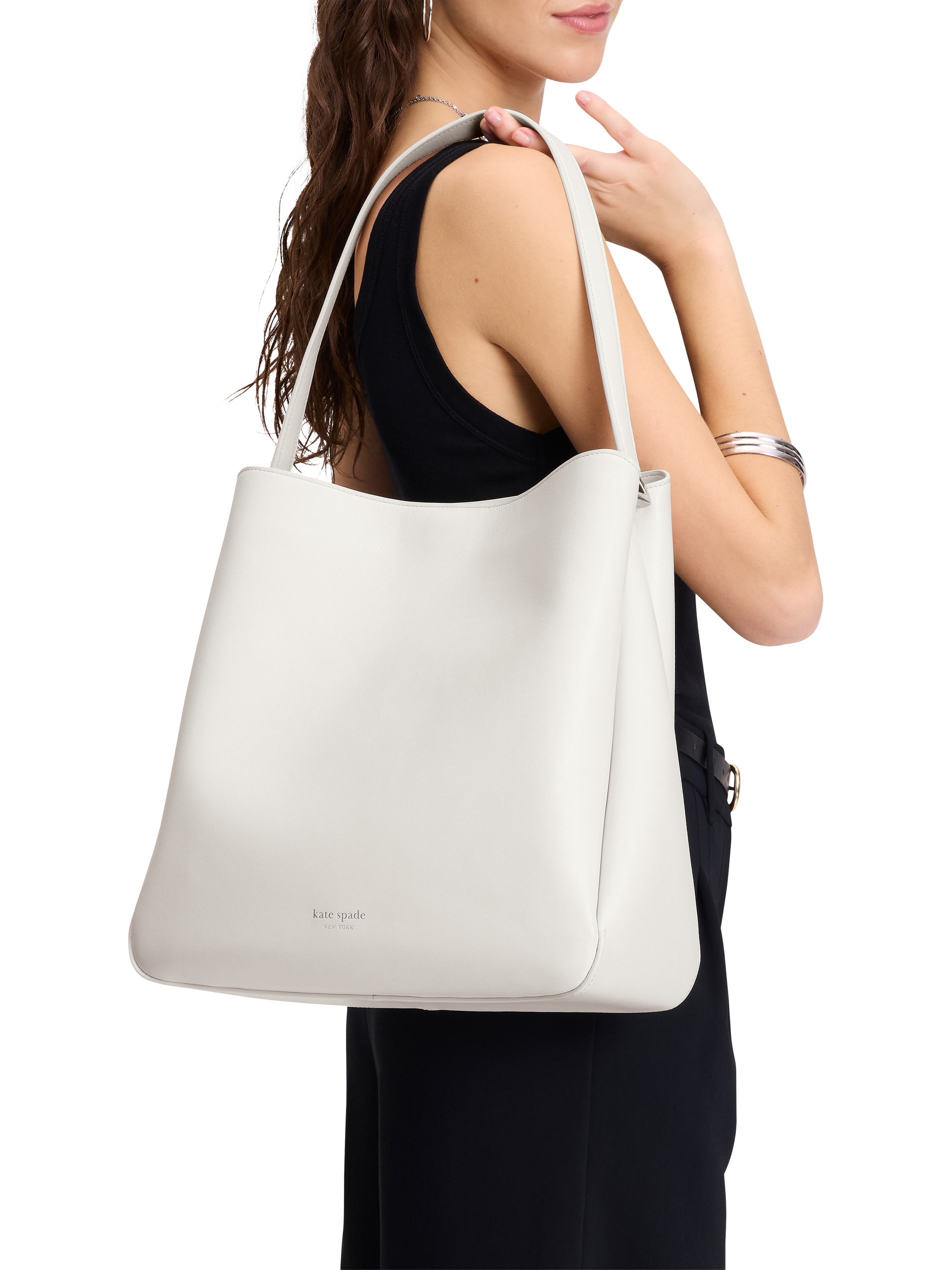 Product image 2 of 4, which shows kate spade new york Grace Large Leather Hobo Bag, Cream