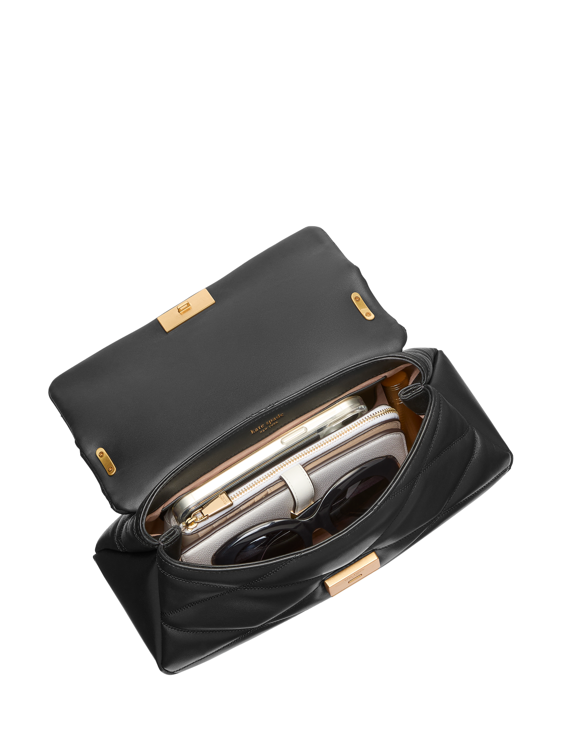Product image 3 of 5, which shows kate spade new york Grace Leather Quilted Shoulder Bag, Black