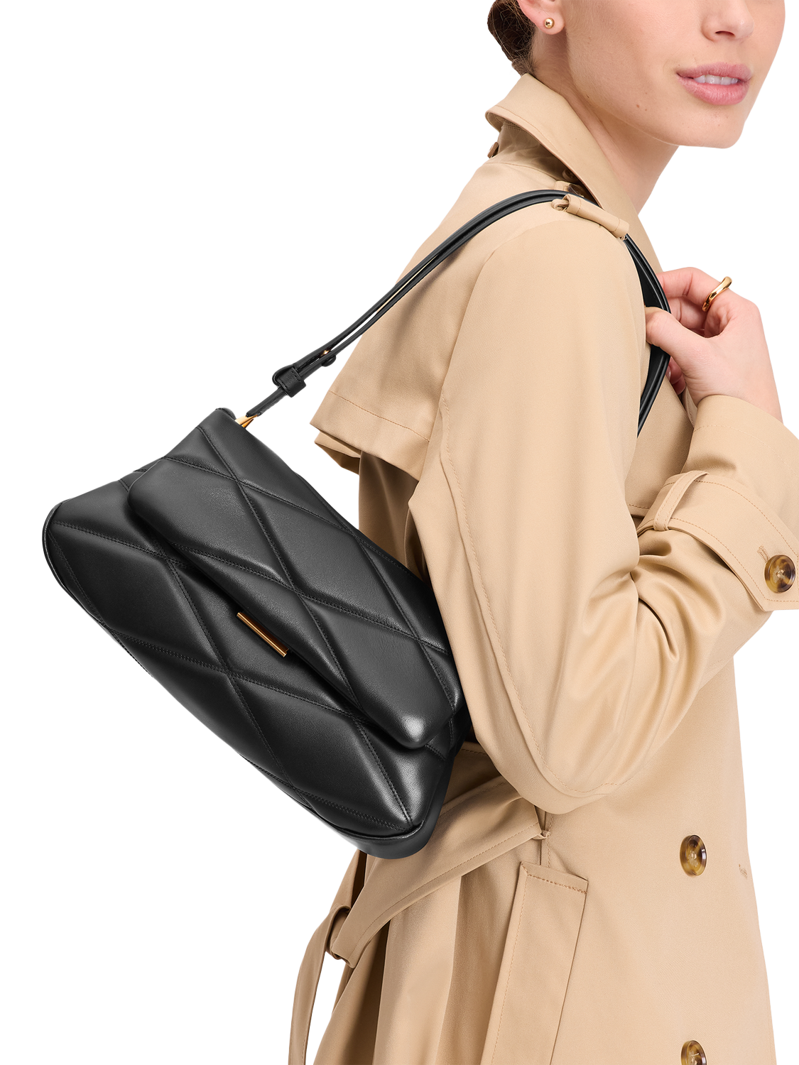 Product image 4 of 5, which shows kate spade new york Grace Leather Quilted Shoulder Bag, Black