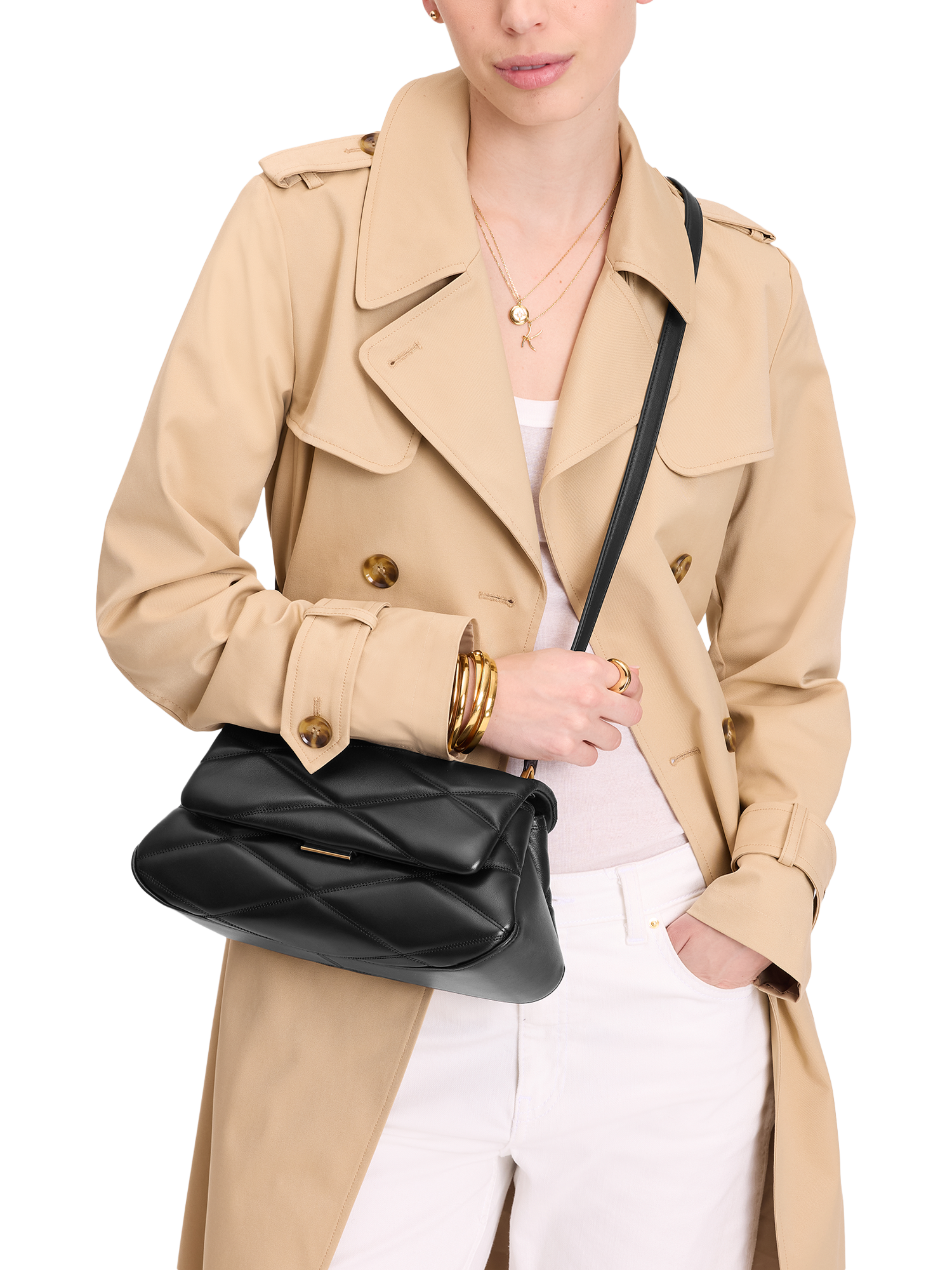 Product image 5 of 5, which shows kate spade new york Grace Leather Quilted Shoulder Bag, Black