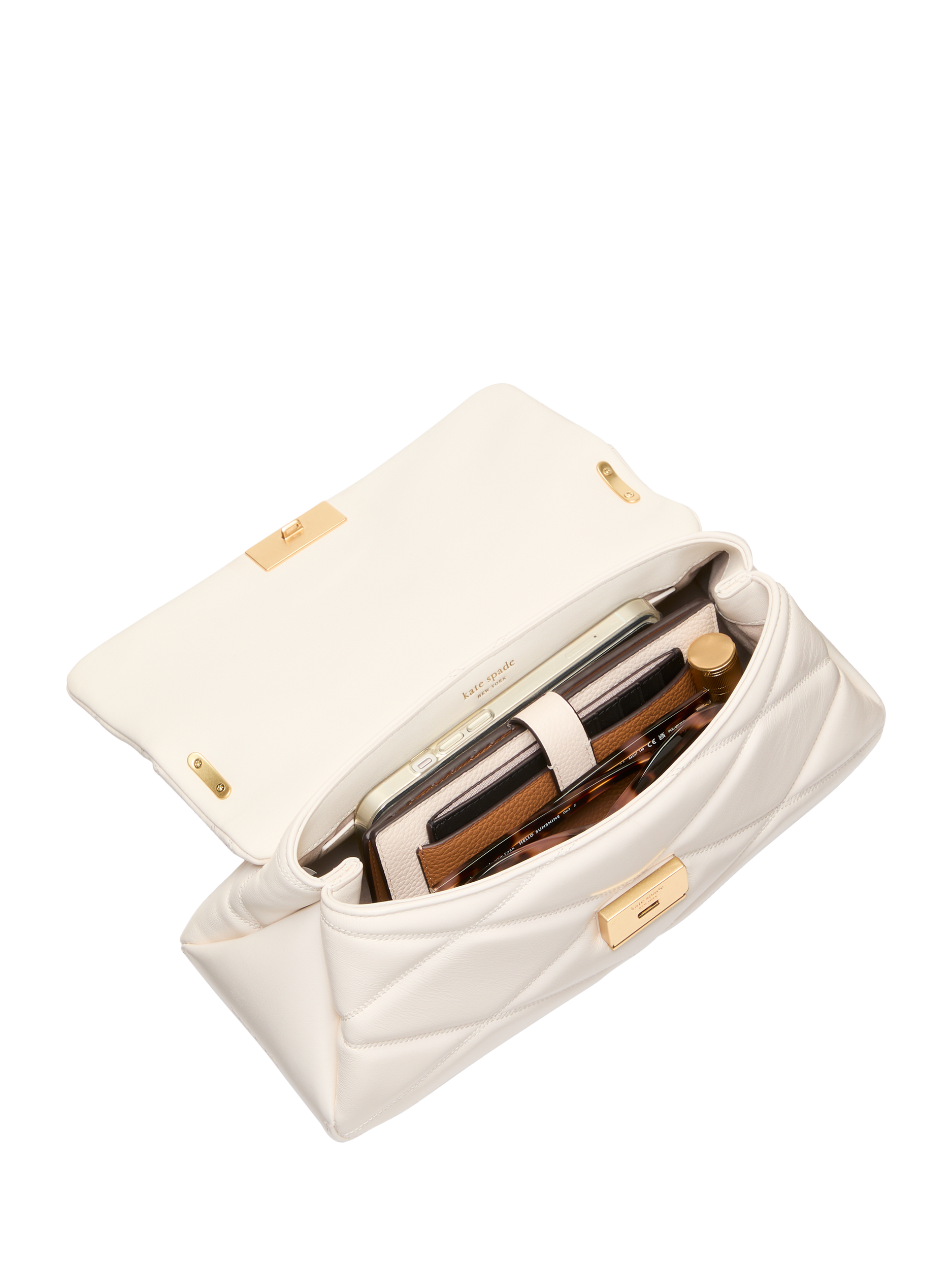 Product image 3 of 5, which shows kate spade new york Grace Leather Quilted Shoulder Bag, Cream