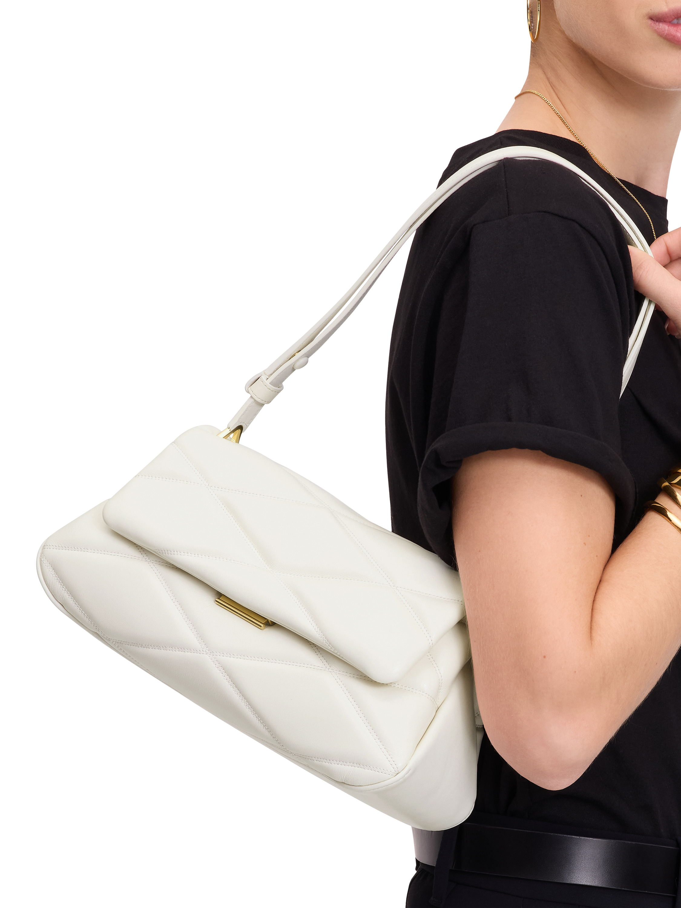 Product image 5 of 5, which shows kate spade new york Grace Leather Quilted Shoulder Bag, Cream