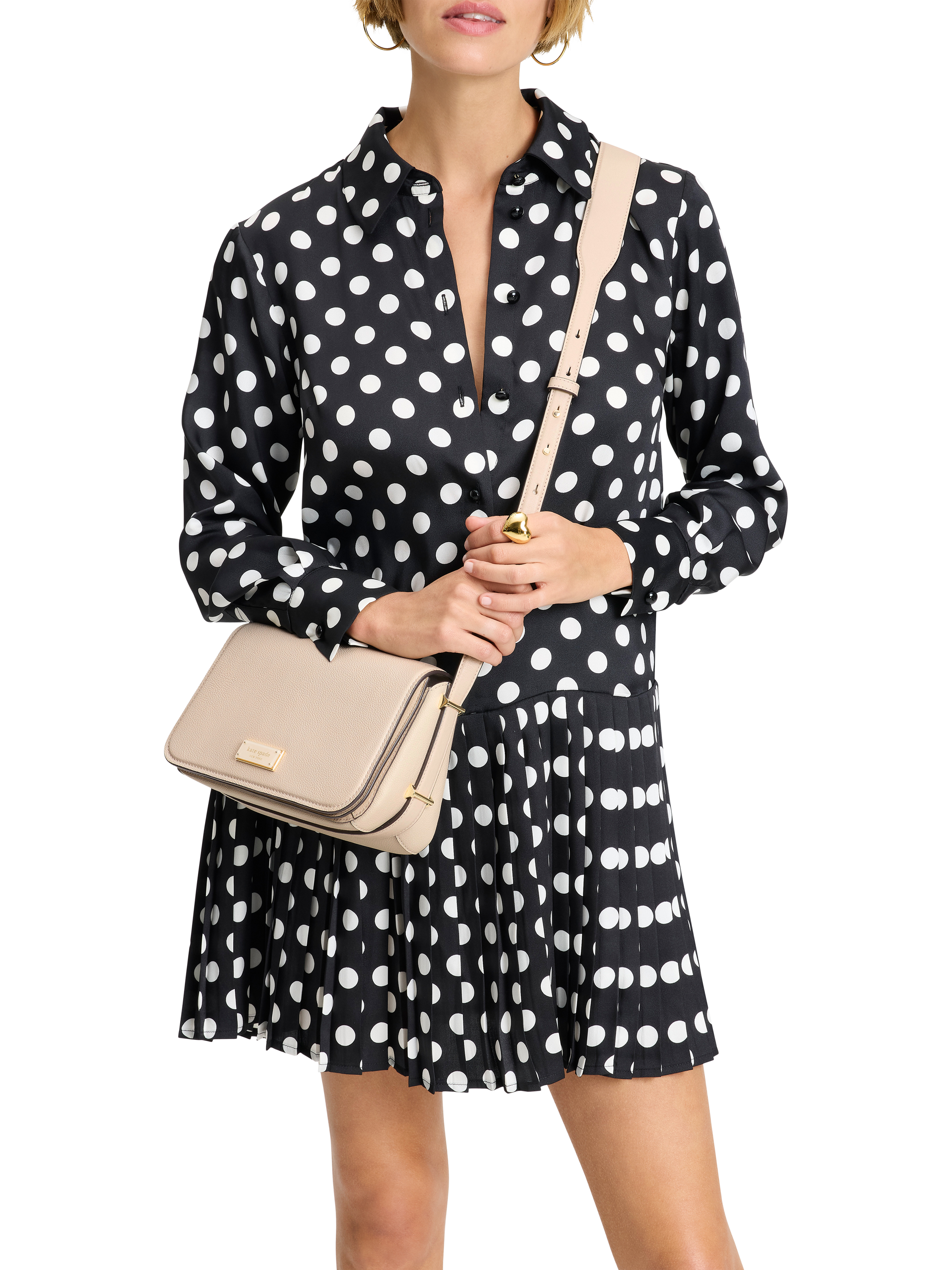 Product image 4 of 4, which shows kate spade new york Liv Textured Leather Cross Body Bag, Off White