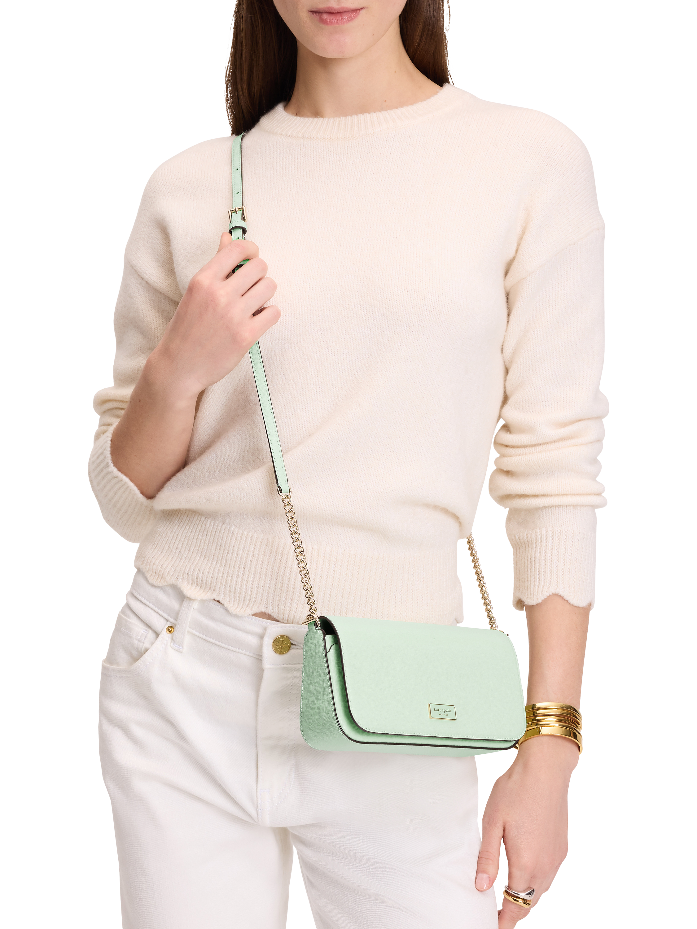Product image 3 of 5, which shows kate spade new york Serena Leather Chain Cross Body Wallet, Green