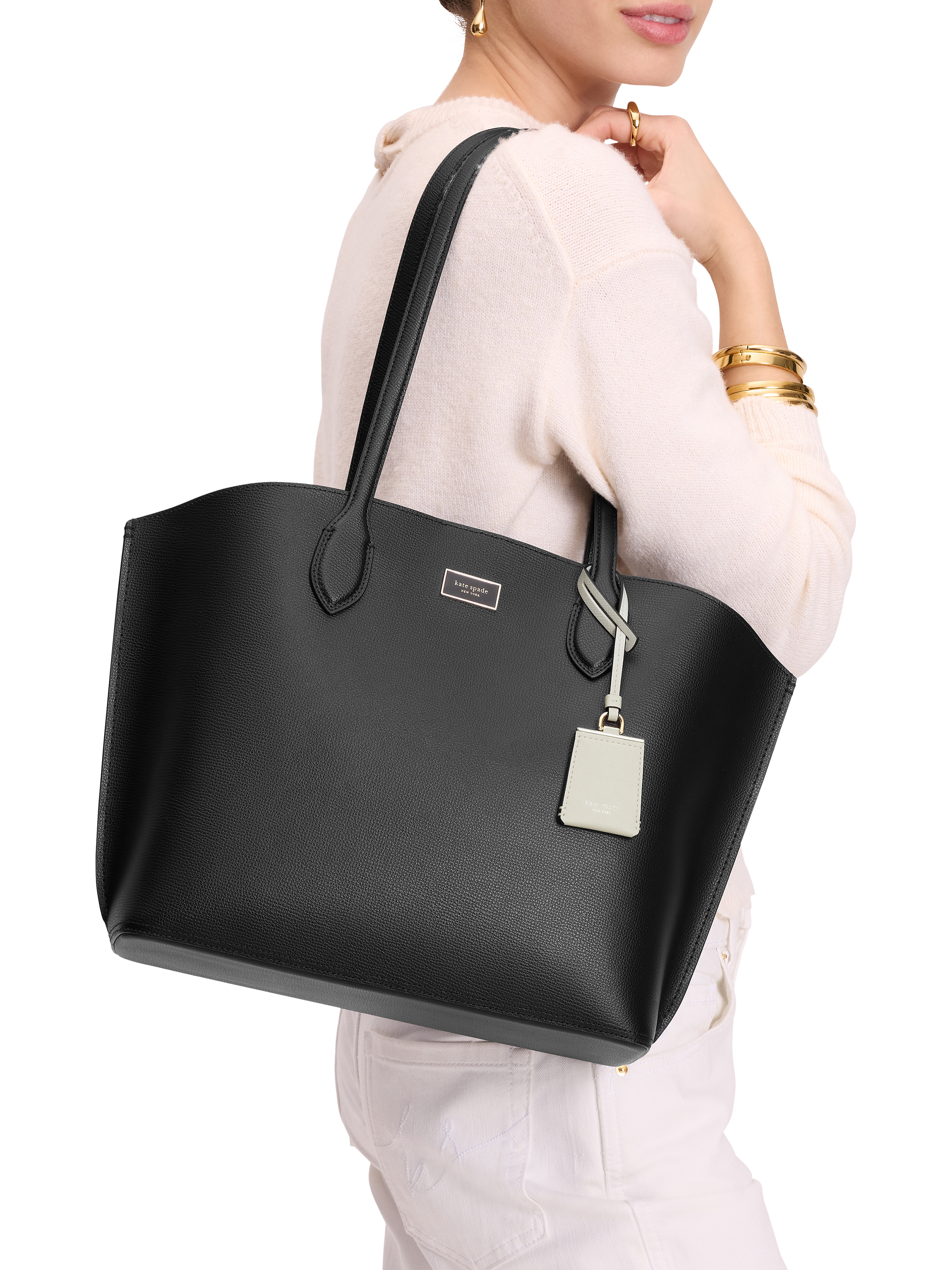 Product image 4 of 4, which shows kate spade new york Suite Leather Large Tote Bag, Black