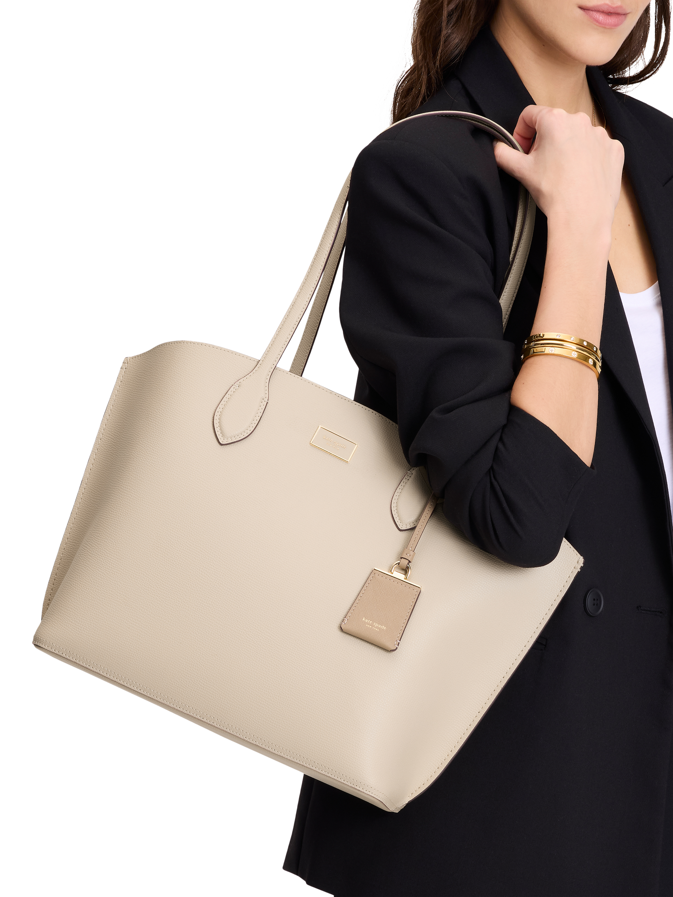 Product image 4 of 4, which shows kate spade new york Suite Leather Large Tote Bag, Cream