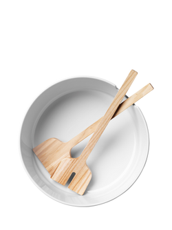 LSA International Collective Porcelain Salad Bowl & Ash Wood Servers, White - view 2, White