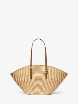 Michael Kors Isa Straw Fan Tote Bag, Pale Yellow/Brown, Pale Yellow/Brown
