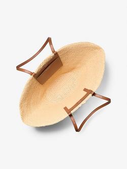 Michael Kors Isa Straw Fan Tote Bag, Pale Yellow/Brown - view 2, Pale Yellow/Brown