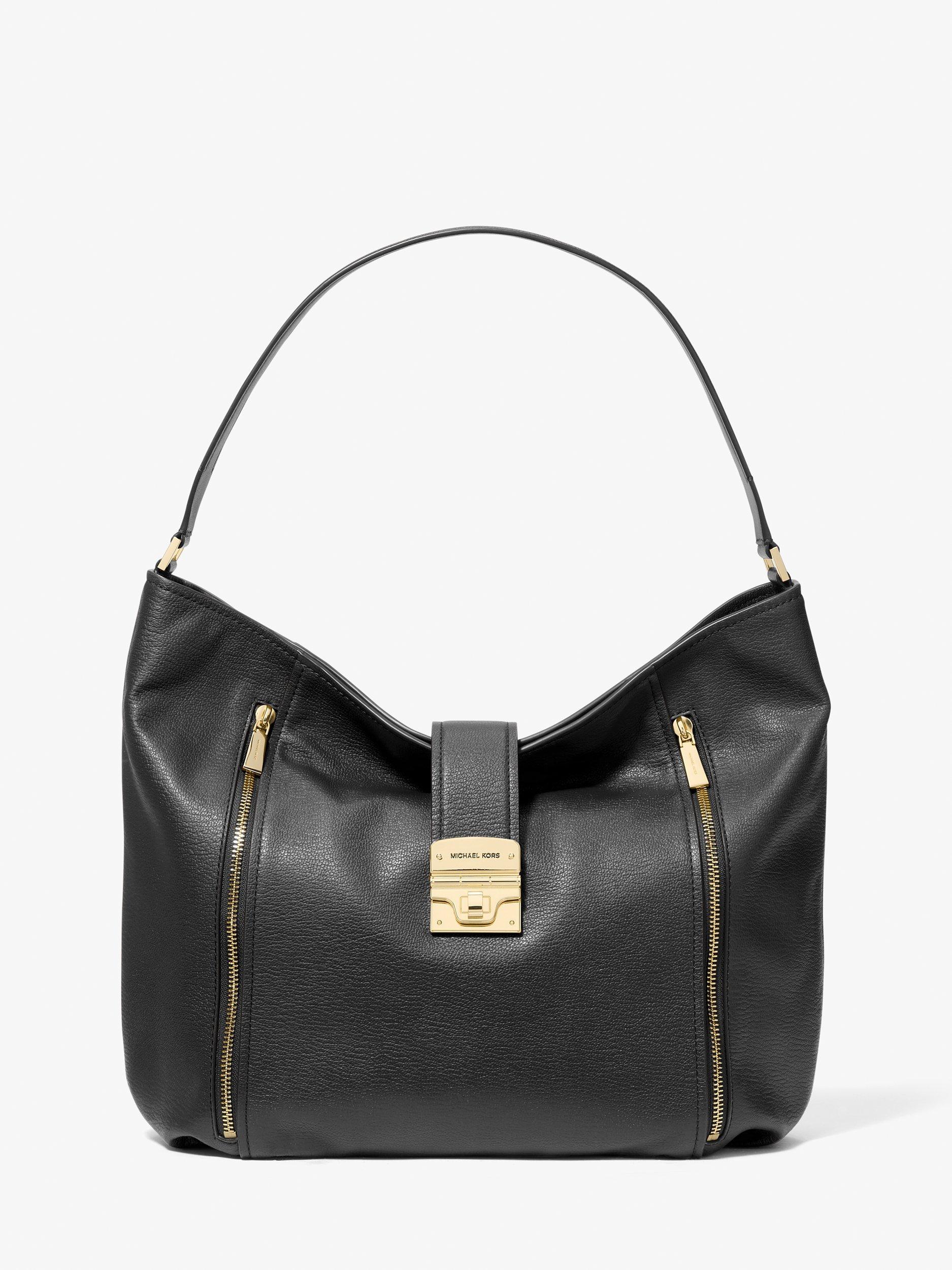 Product image 1 of 3, which shows Michael Kors Addie Leather Hobo Shoulder Bag, Black