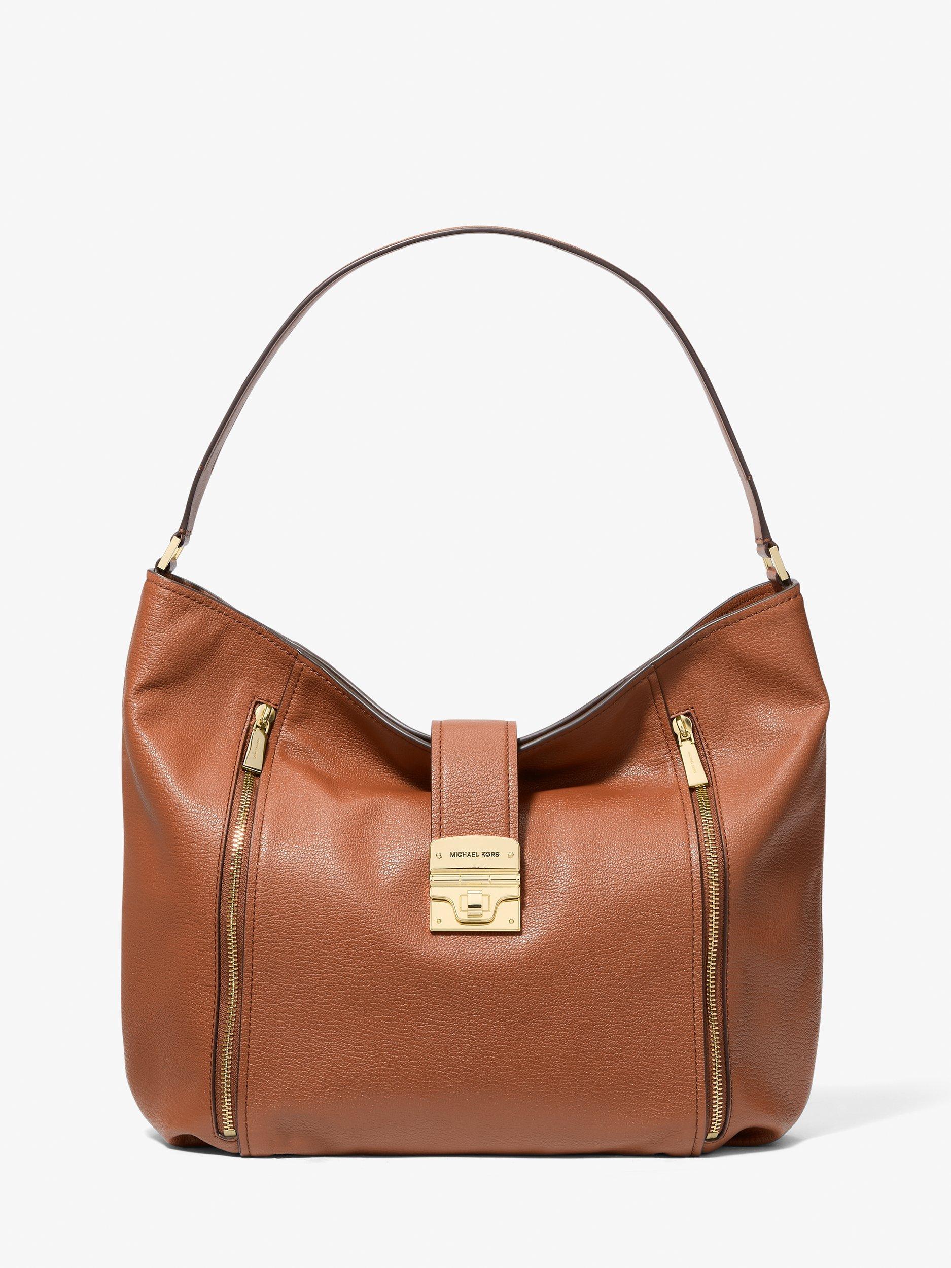 Product image 1 of 3, which shows Michael Kors Addie Leather Hobo Shoulder Bag, Brown